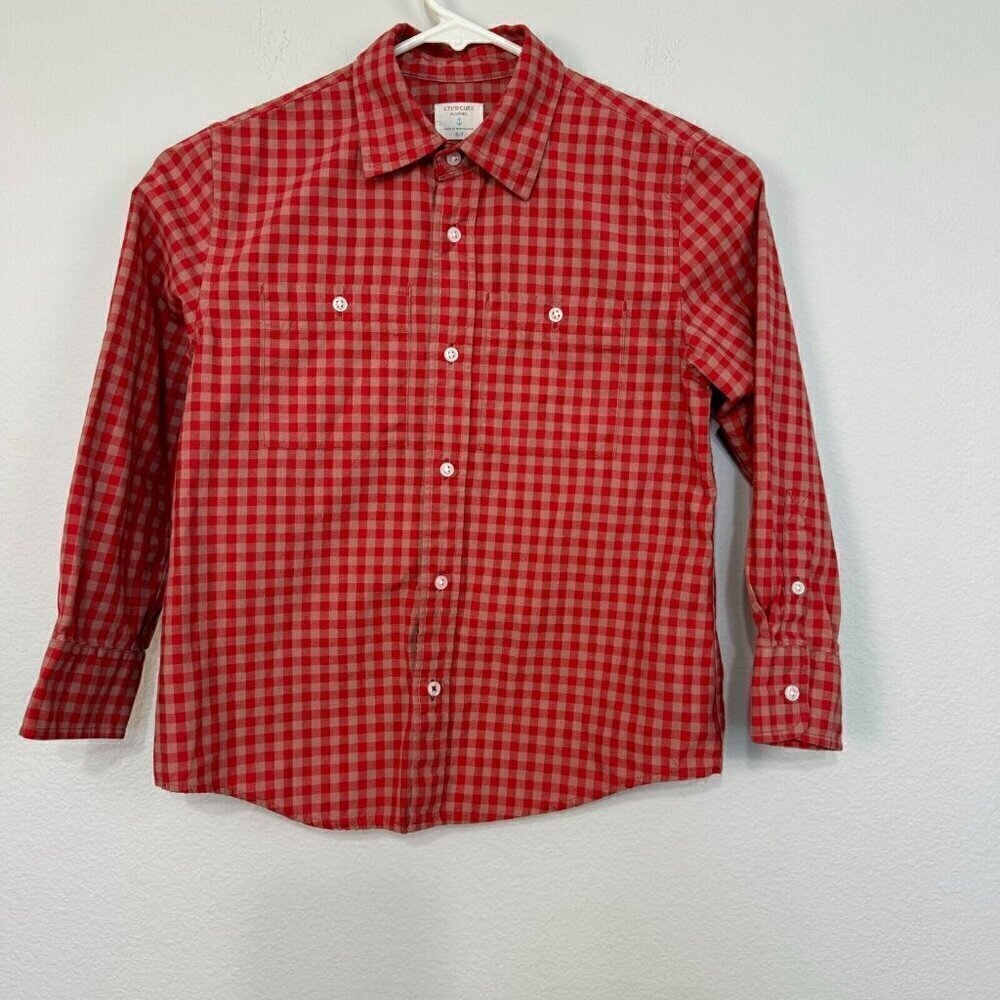 J. Crew Crewcuts Boy's Long Sleeve Button Down Shirt Checkered Red Size 6-7